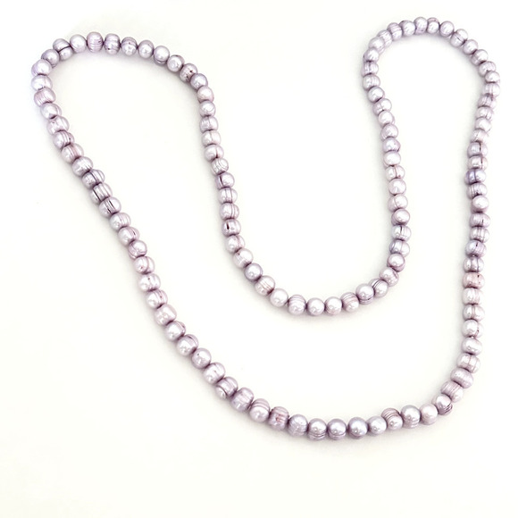 Vintage Vtg Lavender Cultured Pearl Strand Necklace 20” 7mm  Ladies Genuine Real Pearl Purple Lavender Dyed Long Chunky Strand Necklace 36\